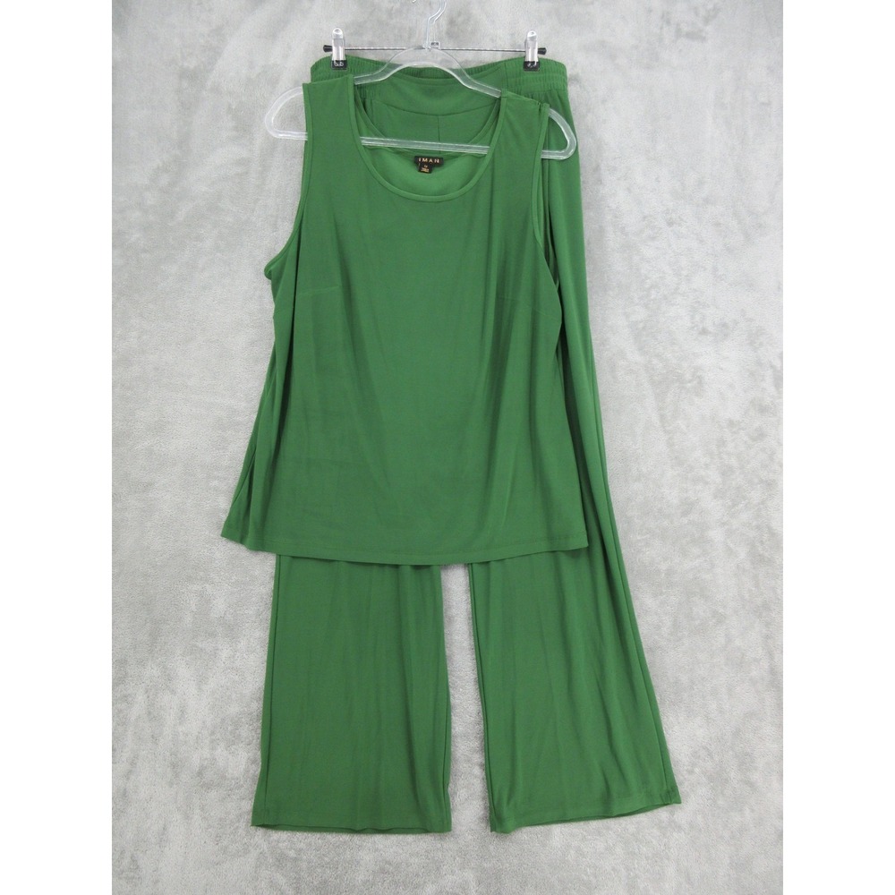 IMAN Pant Set Women 1X Tank Wide Leg Stretch Jersey Knit Palazzo Comfort Green